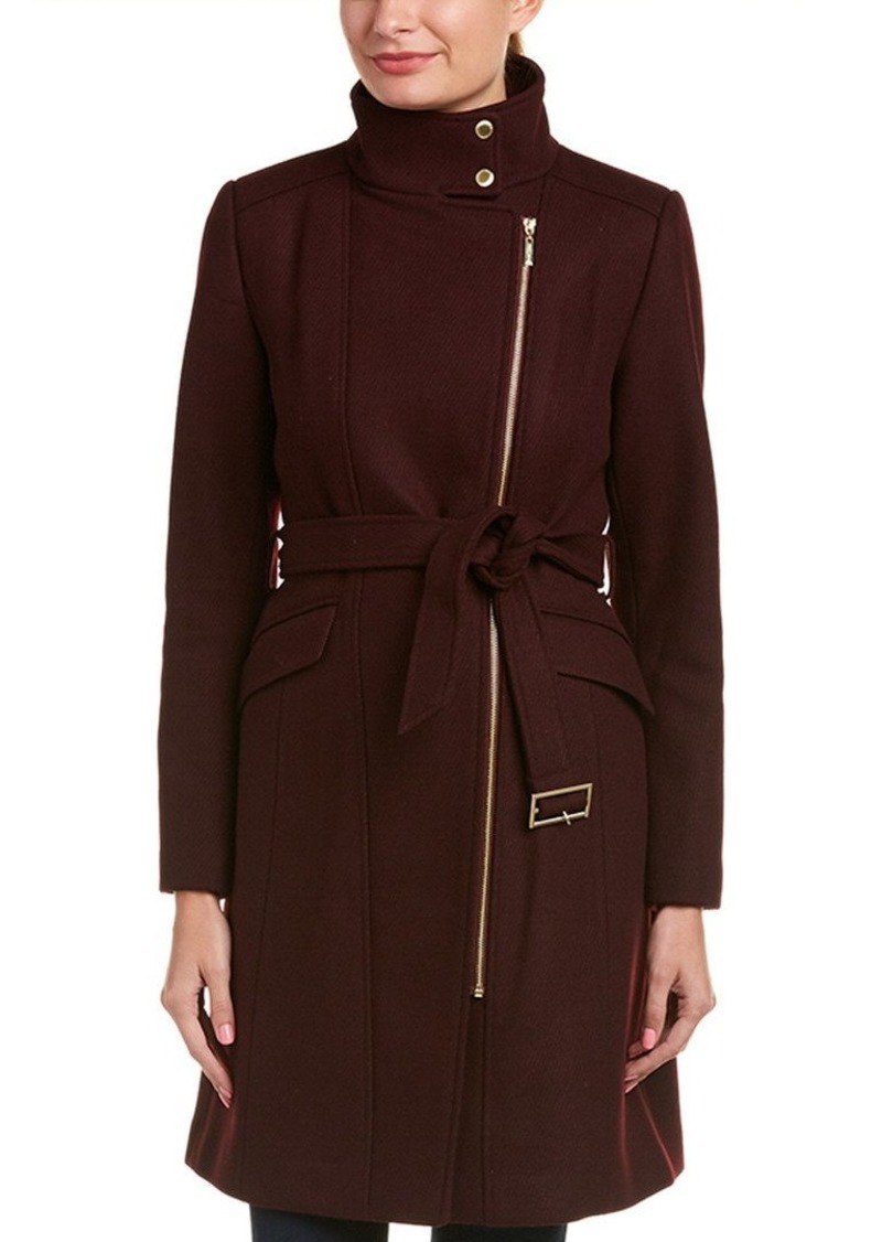 Cole Haan womens Signature Hooded Wool Duffle Coat BORDEAUX