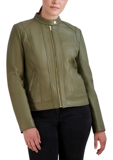 Cole Haan Women's Stand-Collar Leather Moto Coat, Created for Macy's - Sage