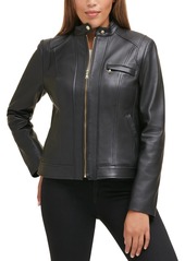 Cole Haan Women's Stand-Collar Leather Moto Coat, Created for Macy's - Black