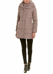 Cole Haan Women's Taffeta Down Coat with Bib Front and Dramatic Hood cashew