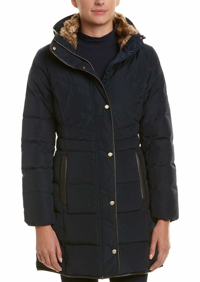 Cole Haan Women's Mid Length Down Coat with Bib Front