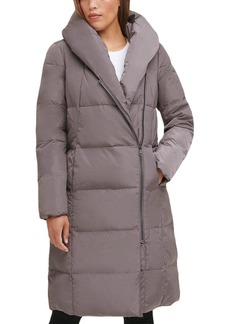 Cole Haan Women's Long Size Zip Hooded Quilted Down Coat