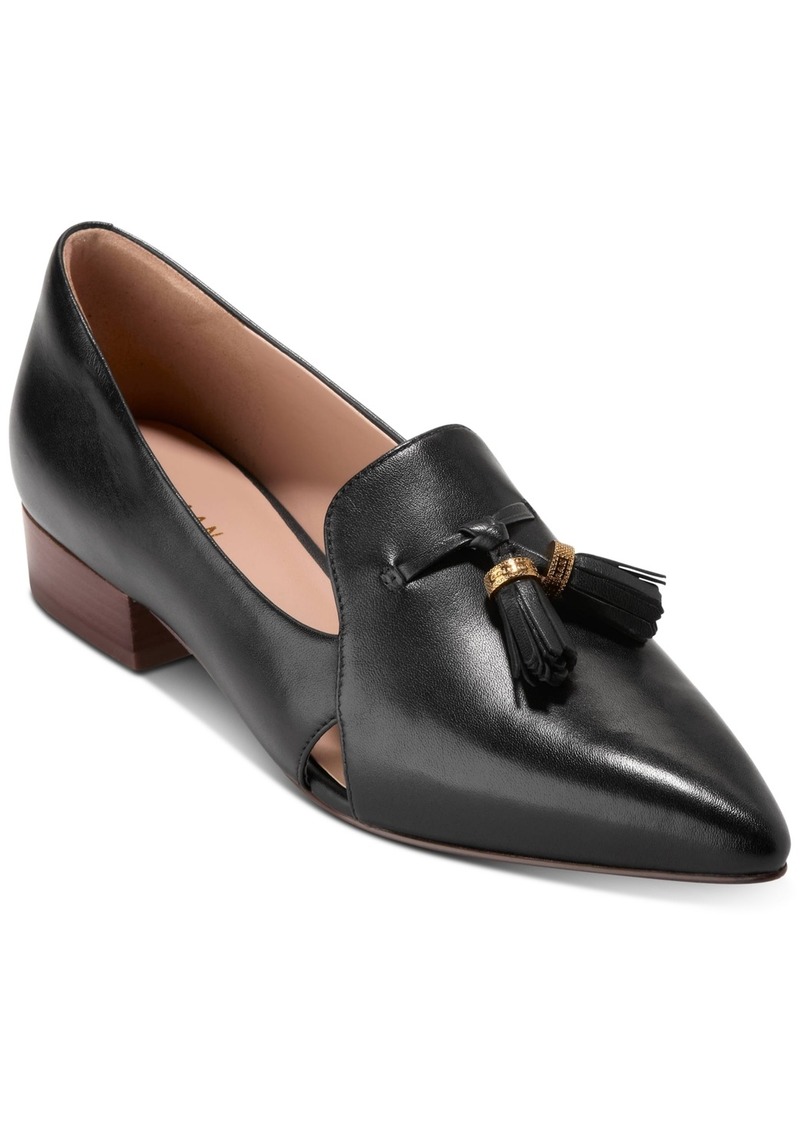 Cole Haan Women's Vanya Tassel Block Heel Shoes - Black Leather