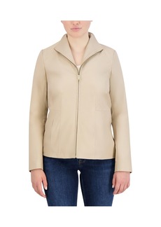 Cole Haan Women's Wing Collar Leather Jacket - Cream