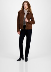 Cole Haan Women's Zip-Front Suede Racer Coat - Chocolate