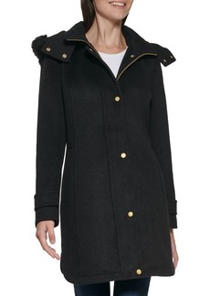 Cole Haan Wool Blend Jacket with Faux Fur Trim in Black at Nordstrom