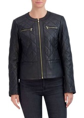 Cole Haan Collarless Quilted Leather Jacket