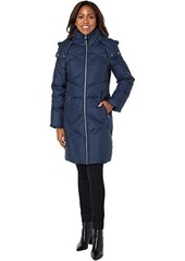 Cole Haan Down Coat w/ Intricate Angular Quilt Stitching and Removable Hood