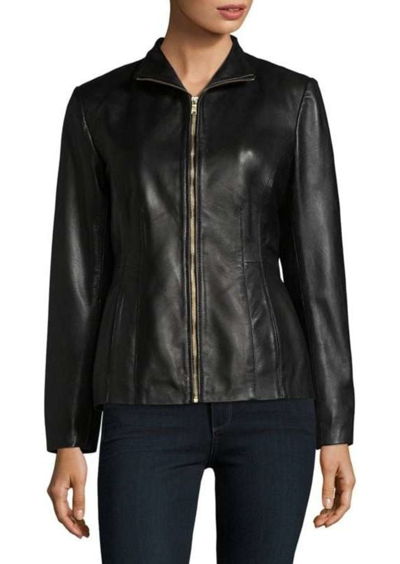 Cole Haan Leather Princess-Seam Jacket