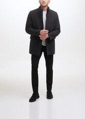 Cole Haan Men's Wool Twill Stand Collar Topper with Nylon Bib Coat - Black