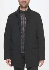 Cole Haan Men's Wool Twill Stand Collar Topper with Nylon Bib Coat - Black