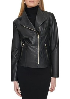 Cole Haan Moulded Collar Asymmetric Leather Jacket