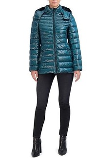 Cole Haan Pearlized Faux Down Jacket with Removable Hood