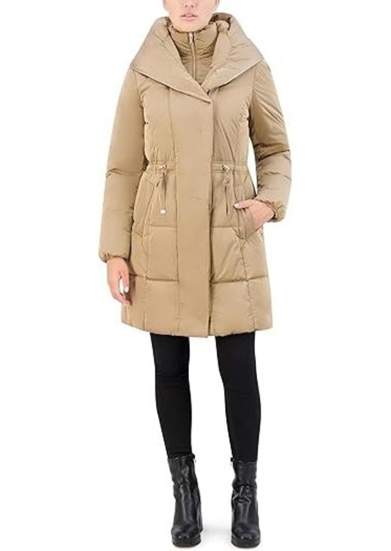 Cole Haan Shawled Hood Mineral Nylon Coat with Bib