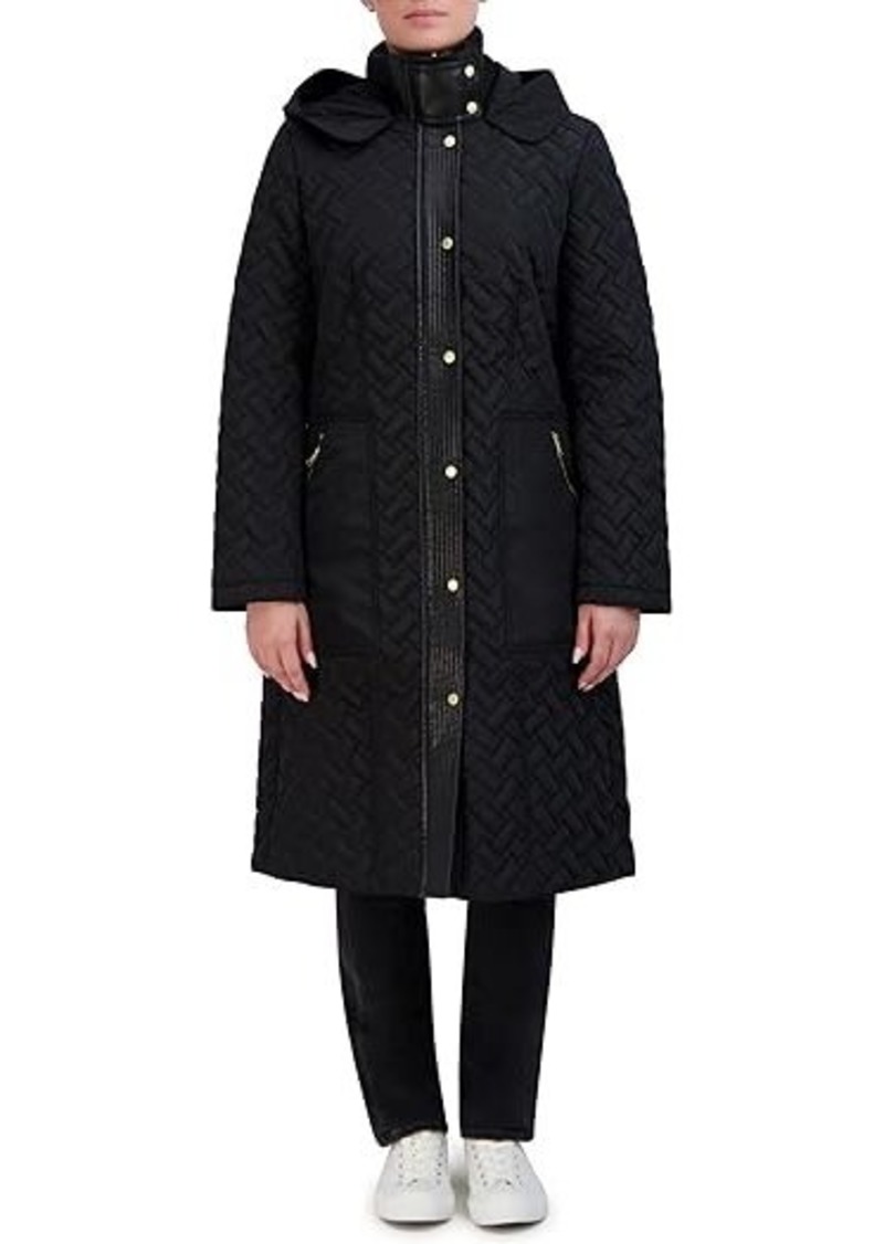 Cole Haan Signature Quilt Hooded Long Coat with Belt