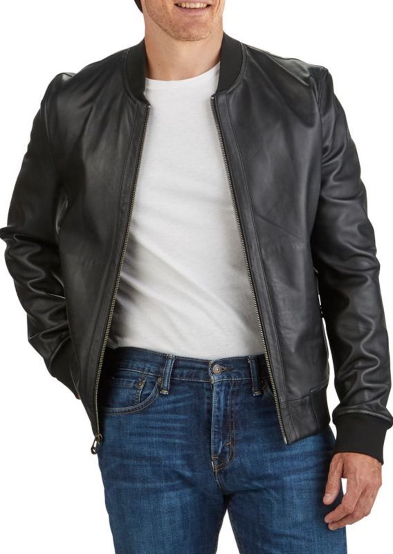 Cole Haan Varsity Bonded Leather Zip Jacket