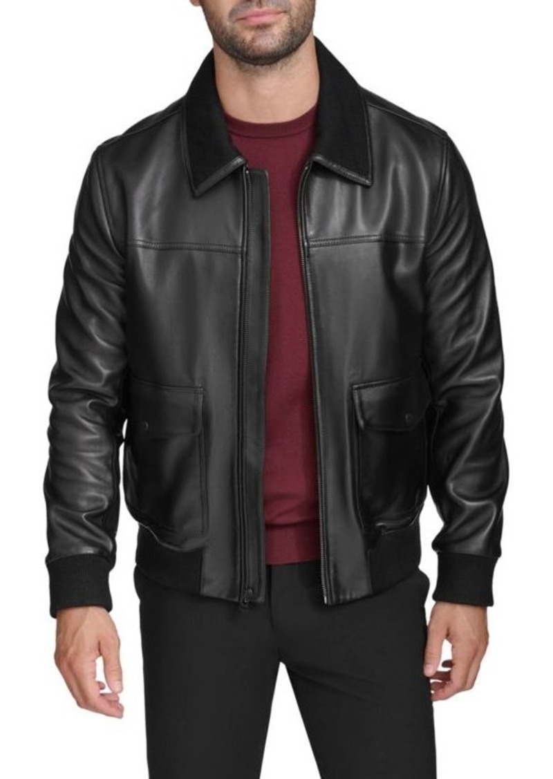 Cole Haan Zip Up Leather Aviator Jacket