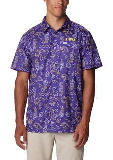 Columbia Men's Collegiate Super Slack Tide Shirt LSU - Vivid Purple Fish Fan Print
