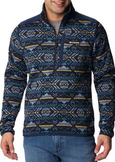 Columbia Men's Sweater Weather II Printed 1/2 Zip Pullover, Small, College Navy Check Peaks