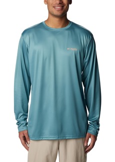 Columbia Men's Terminal Tackle PFG Fish Flag Long Sleeve Tranquil Teal/Mint Cay Trout Flies