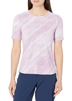 Columbia Women’s Chill River Short Sleeve Shirt Moisture Wicking Sun Protection Blossom Pink Print Sunburst