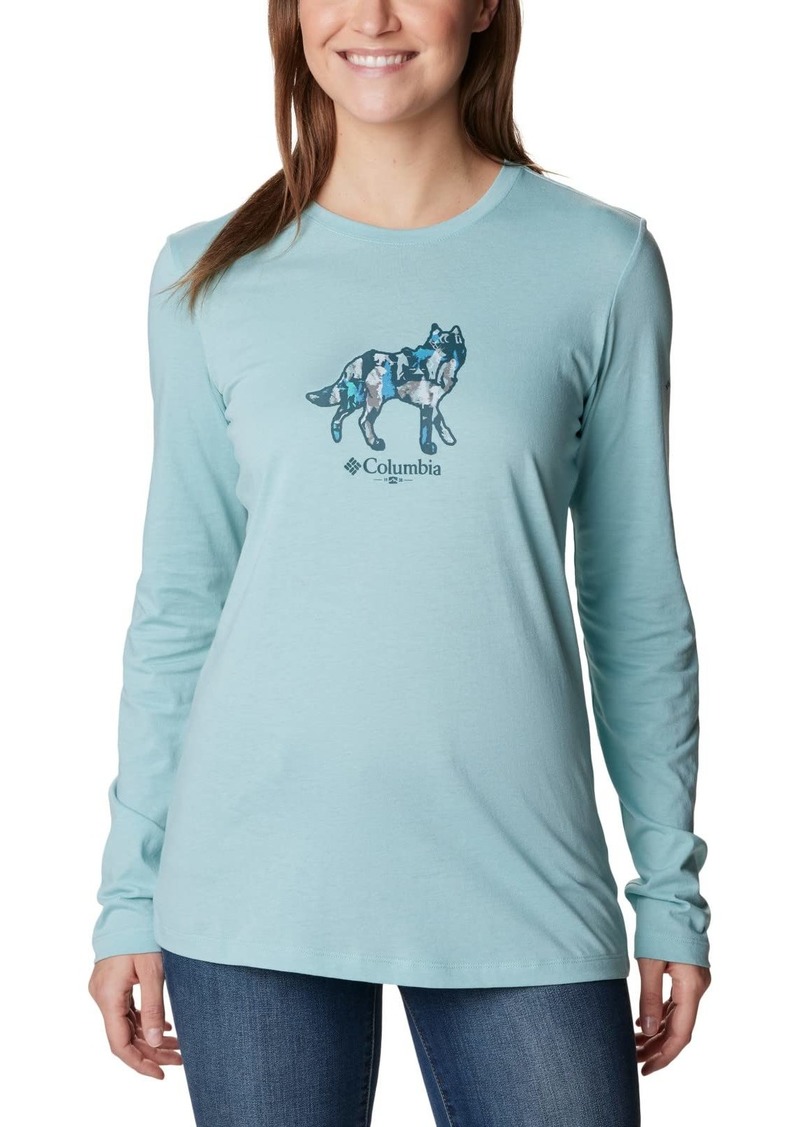 Columbia Women's Hidden Haven Long Sleeve Tee Aqua Haze/Land of Beasts Wolf  Plus