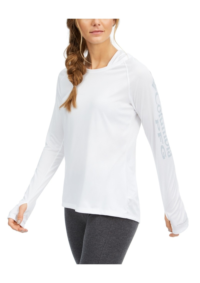 Columbia Women's Pfg Hoodie Tidal Tee Active Top - White, Cirrus Grey Logo