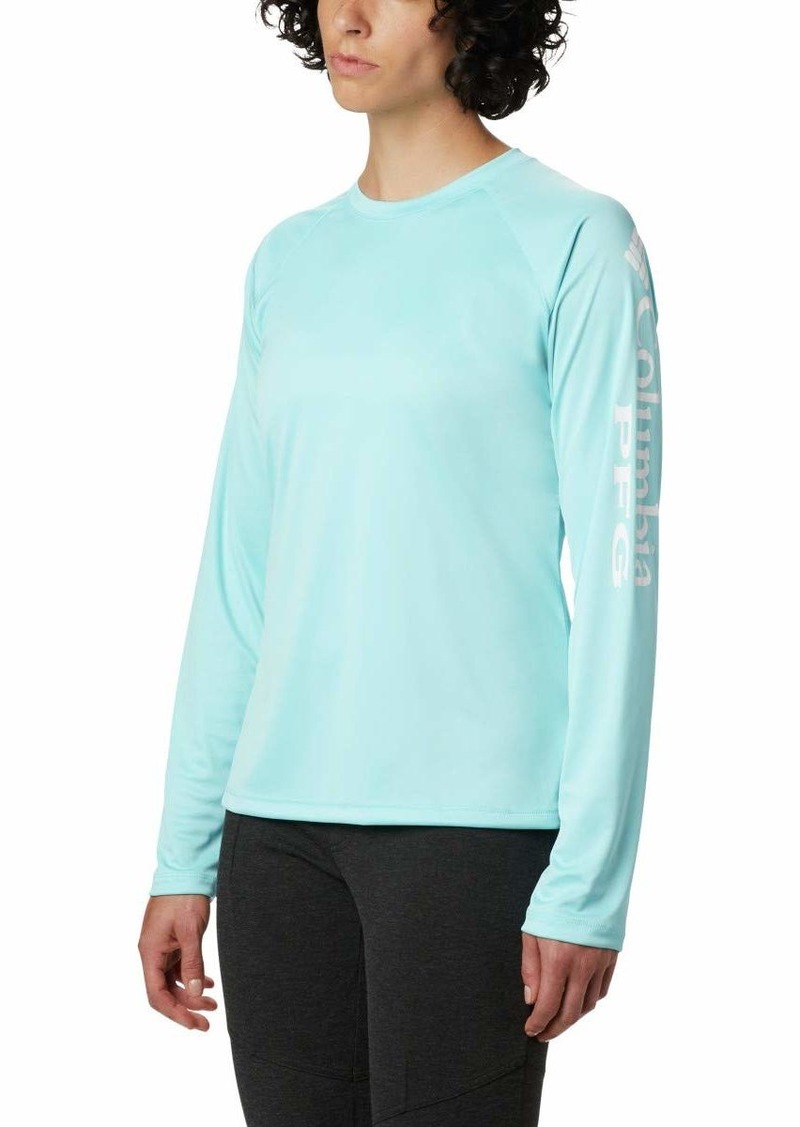 Columbia Women’s PFG Tidal Tee™ II Long Sleeve - Plus Size Clear Blue White Logo 2X