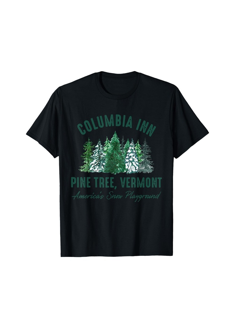 Vintage Retro Columbia Inn Pine Tree Vermont Merry Christmas T-Shirt