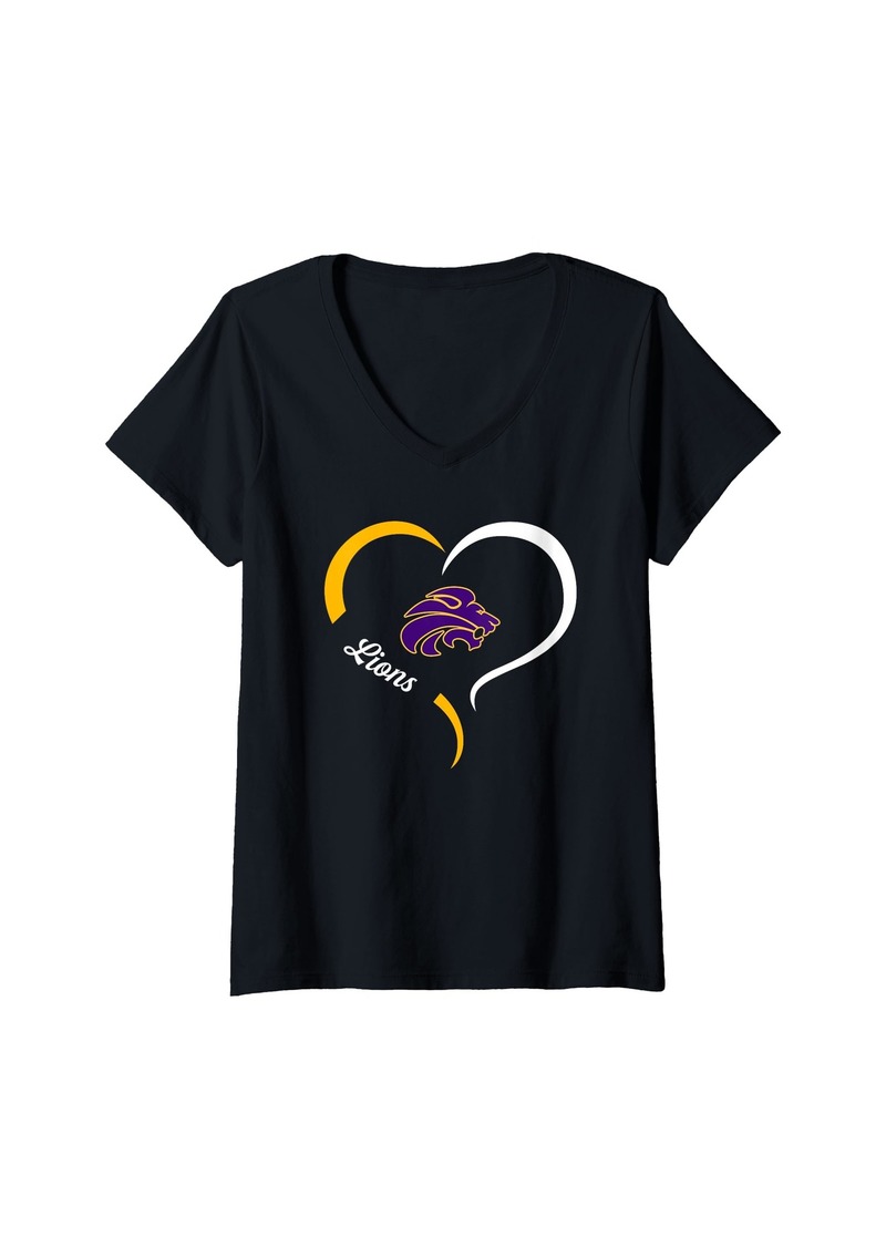 Womens Columbia Central Lions Logo Half Heart Slogan HS V-Neck T-Shirt