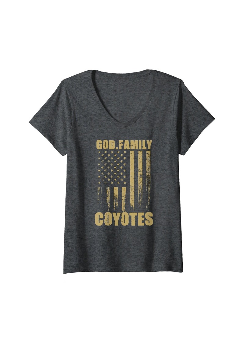 Womens Columbia Coyotes God. Family. Vintage USA Flag V-Neck T-Shirt