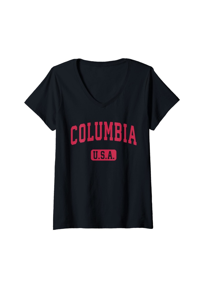 Womens Columbia SC USA College Text Rose Red Varsity Font V-Neck T-Shirt