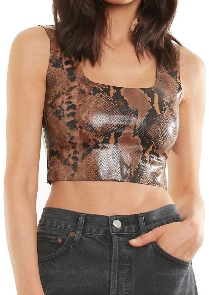 Commando Faux Leather Animal Squareneck Crop Top In Tawny Pythin