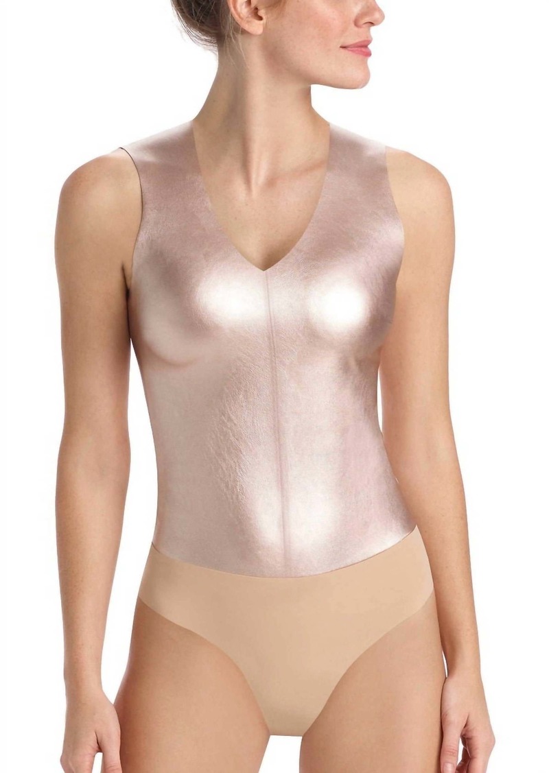 Commando Faux Leather Deep-V Bodysuit In Rose Gold