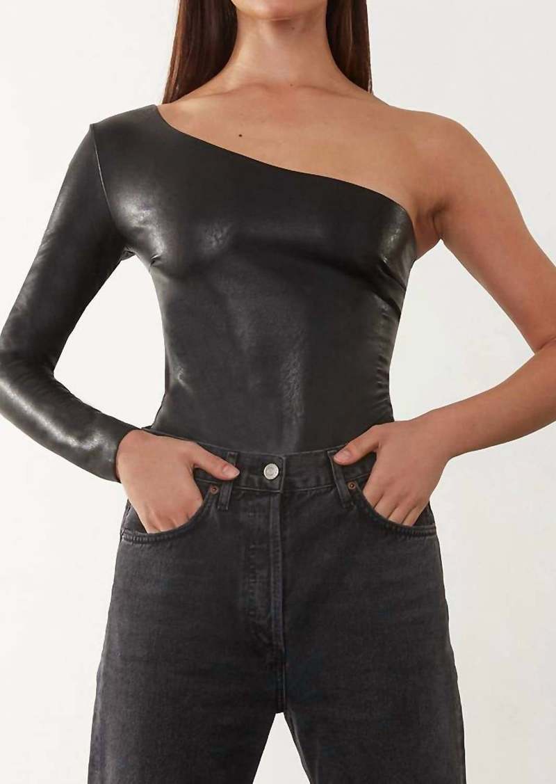 Commando Faux Leather Long Sleeve One Shoulder Bodysuit In Black