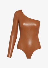 Commando Faux Leather Long Sleeve One Shoulder Bodysuit In Cocoa