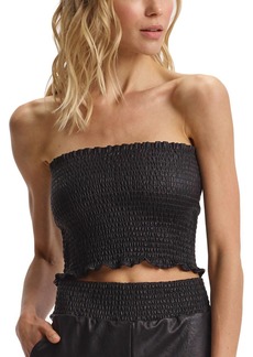 Commando Faux Leather Smocked Tube Top In Black
