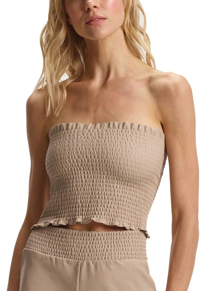Commando Faux Leather Smocked Tube Top In Sand