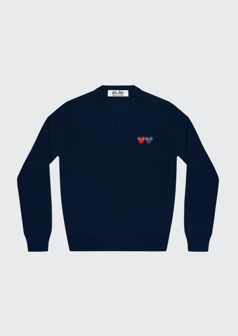 Comme des Garçons Comme des Garcons Men's Wool Double-Heart V-Neck Sweater