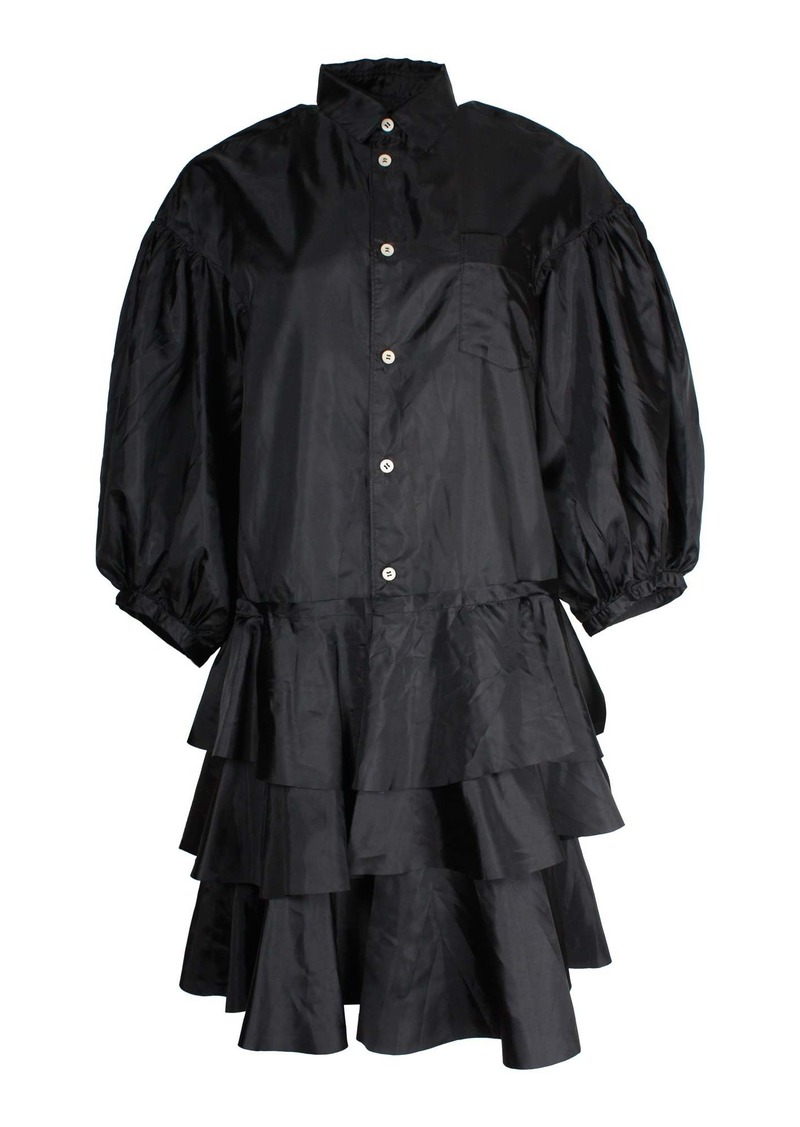 Comme des Garçons Comme Des Garcons Puff-Sleeve Tiered Taffeta Dress in Black Polyester