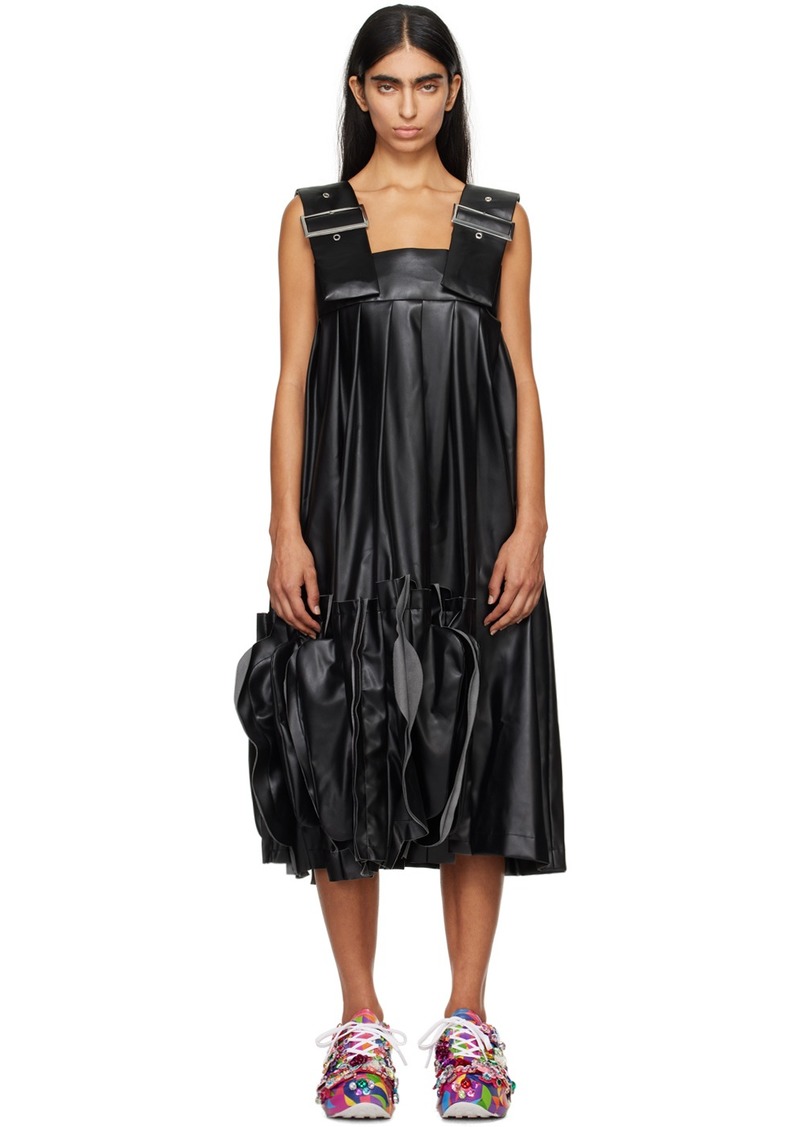 Comme des Garçons Black Pleated Faux-Leather Midi Dress