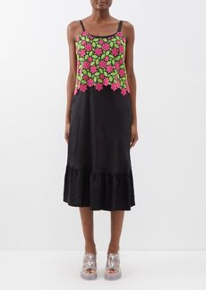 Comme Des Garçons Comme Des Garçons - Floral Crochet-overlay Cotton-blend Midi Dress - Womens - Black Multi