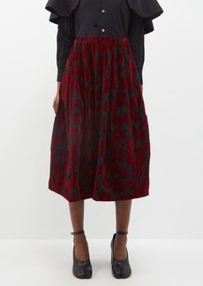 Comme Des Garçons Comme Des Garçons - Floral Flocked-crepe Midi Skirt - Womens - Black Red