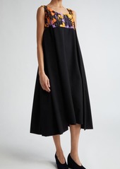 Comme des Garçons Floral Pleated Mixed Media High-Low Dress