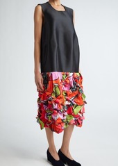 Comme des Garçons Floral Print & Bows Dropped Waist Satin Dress