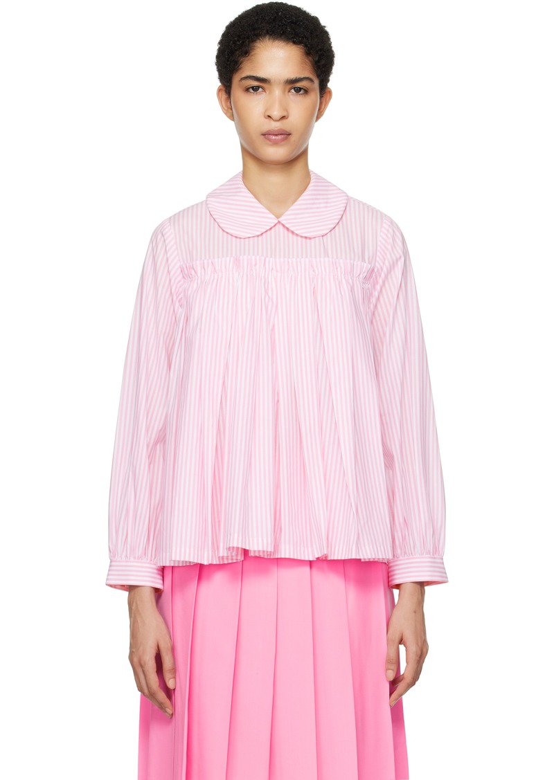 Comme des Garçons Girl Pink & White Cotton Poplin Stripe Blouse