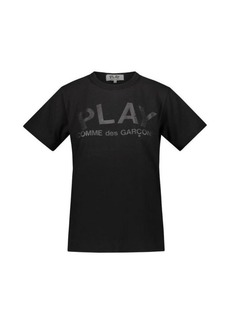 COMME DES GARÇONS PLAY BLACK SHORT SLEEVE T-SHIRT WITH BLACK PRINTED LOGO ON THE FRONT AND BACK CLOTHING