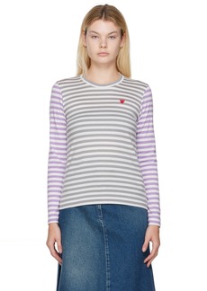COMME des GARÇONS PLAY Gray & Purple Striped T-Shirt