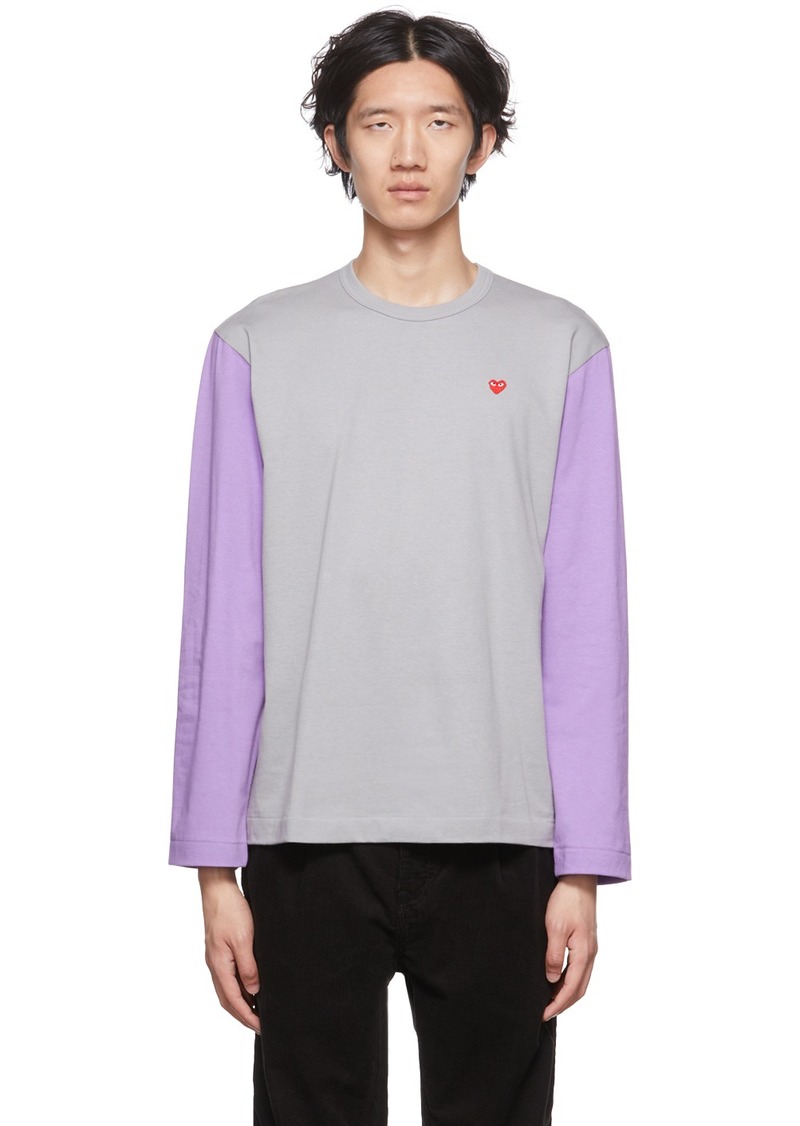 COMME des GARÇONS PLAY Grey & Purple Heart Long Sleeve T-Shirt