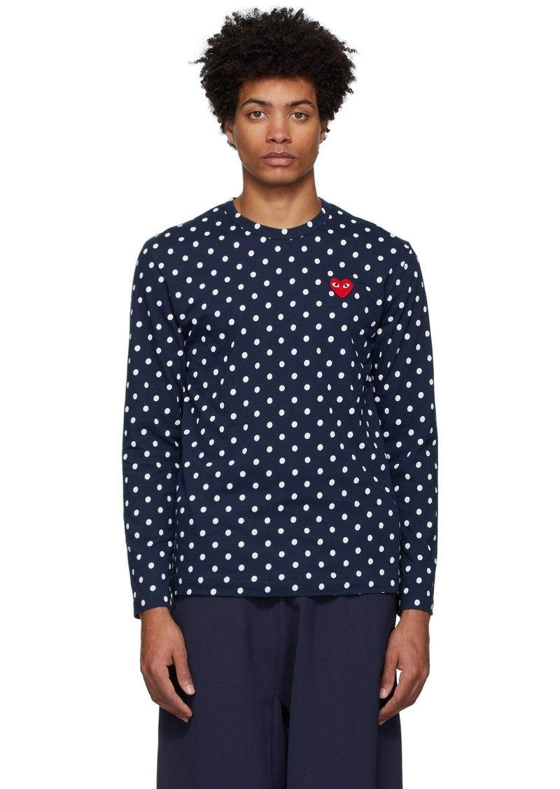 COMME des GARÇONS PLAY Navy Polka Dot Heart Patch T-Shirt